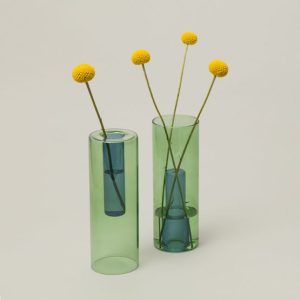 Vase en verre réversible grand modèle vert/bleu – Block Design